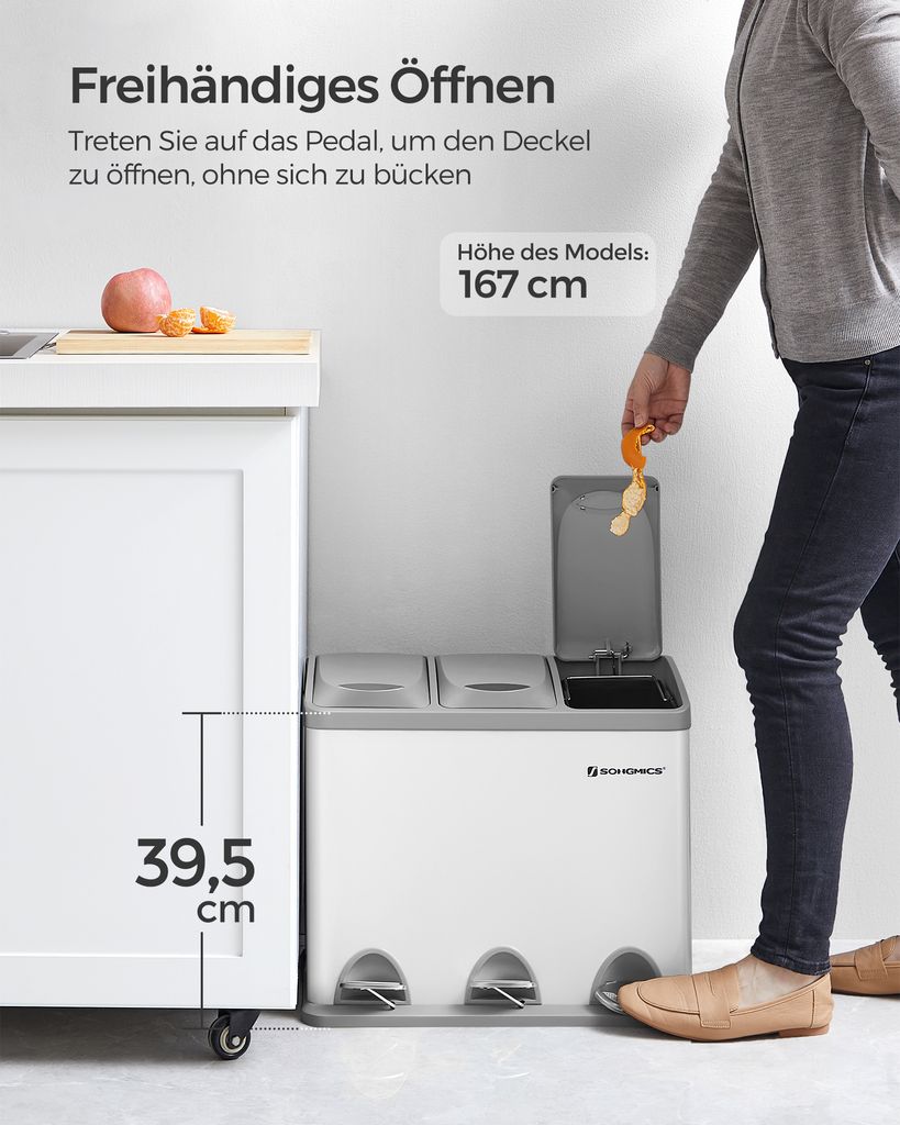 SONGMICS Mülleimer Mülltrennsystem, aus Metall, 24 L, Küche Produktbild 4
