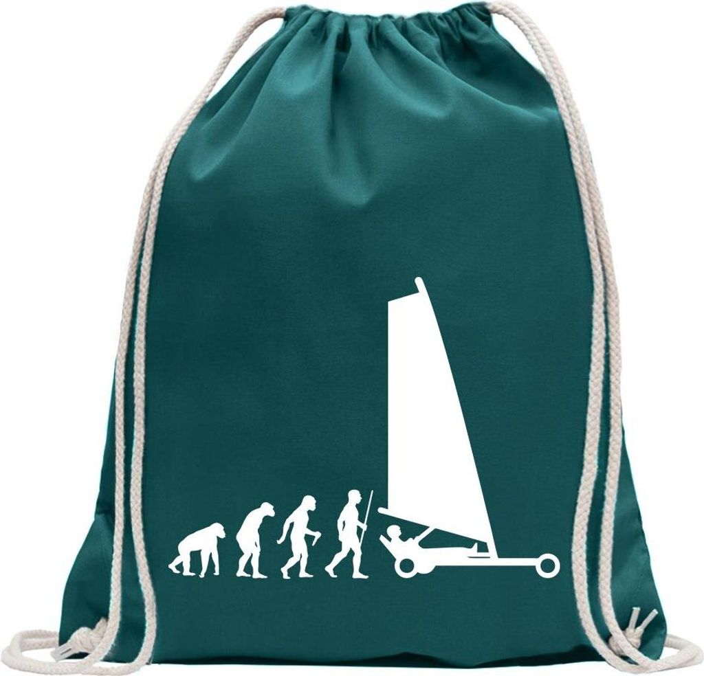 Kiwistar - Turnbeutel - petrol - Strandsegeln Evolution - Fun Rucksack Sport Beutel Gymsack Baumwolle mit Ziehgurt