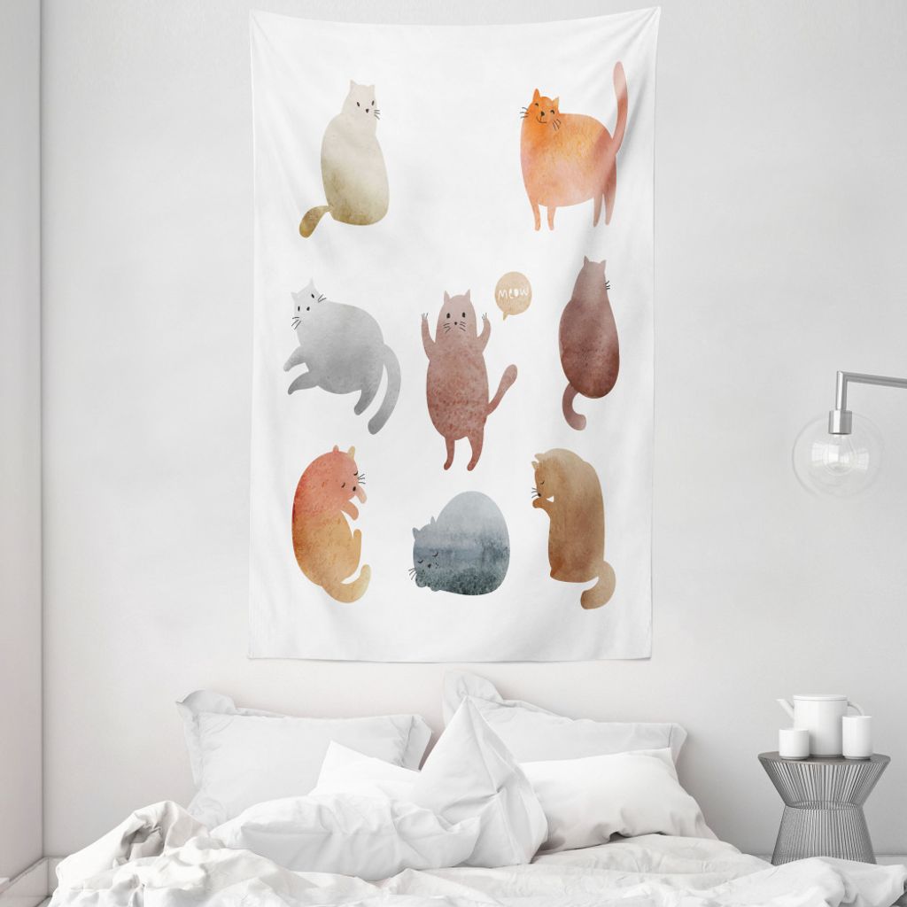ABAKUHAUS Katze Wandteppich und Tagesdecke, Aquarell Kitties Pet aus Weiches Mikrofaser Stoff Waschbar ohne Verblassen Digitaldruck, 140 x 230 cm, ...