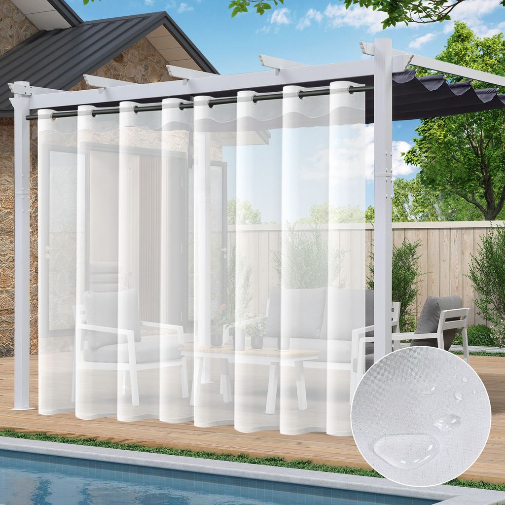 Outdoor Vorhang Extra Breit Wasserdicht Transparent Voile Gardinen mit Ösen für Balkon Terrasse Pavillon, 1 Stück, B254xH213cm