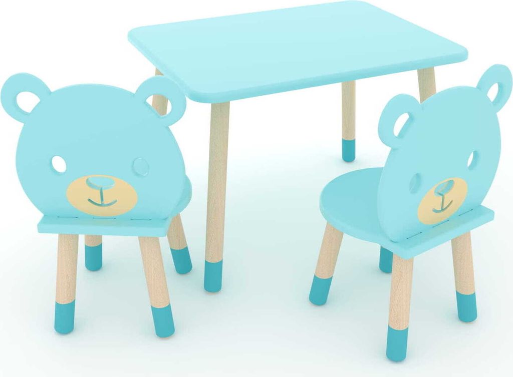 DEKORMANDA – Kindertisch mit Stühlen – Möbel für ein Kinderzimmer – Stühle in Teddybärform für kleine Tierliebhaber – blauer Kinderti...