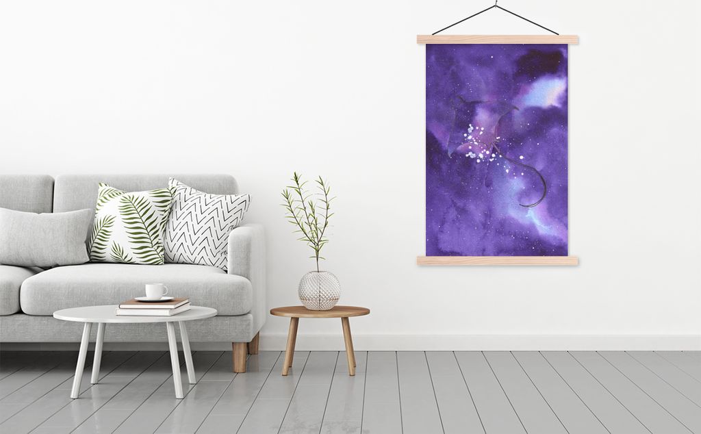 MuchoWow Textilposter Manta - Weltraum - Lila 120x180 cm mit holzfarbenen Rahmen - Textil-Plakat