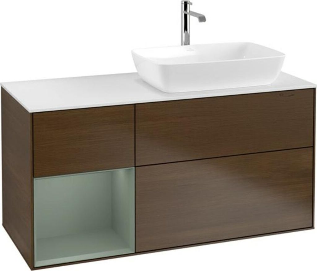 V&B Waschtischunterschrank Finion 120cm, Pl wh. m, Reg Oli. m Lac, wal ven