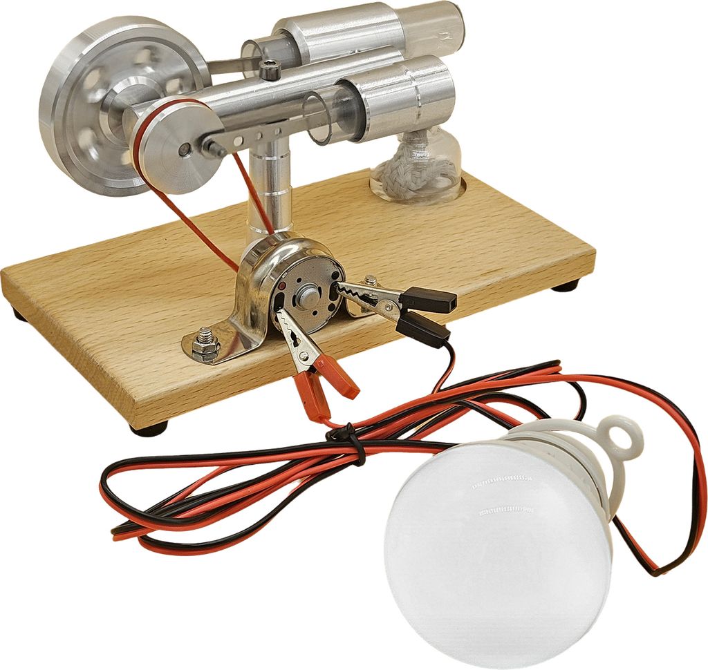Heissluft-Stirlingmotor, Stromgenerator-Motormodell mit LED-Gluehbirne, Schwungrad-Design, wissenschaftliches Experiment mit CNC-Aluminiumlegierung...