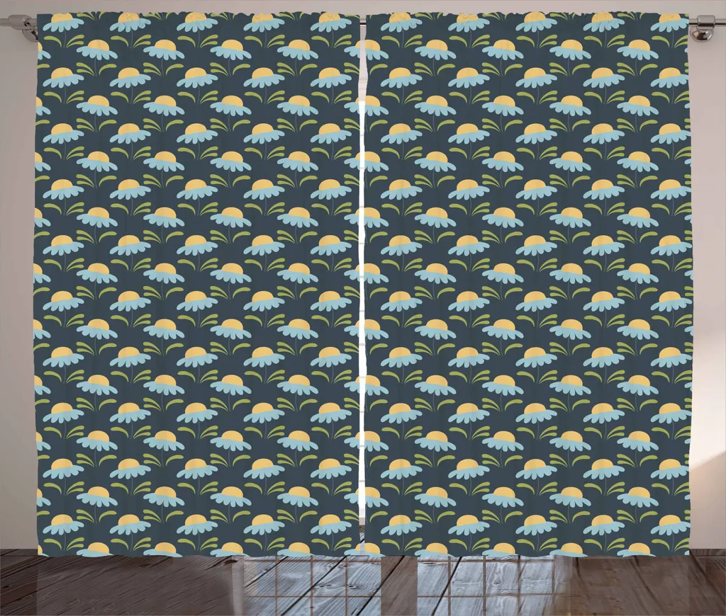 ABAKUHAUS Margherite Tenda rustica, Margherite primaverili in fiore, Soggiorno Tenda universale con passanti e ganci, 280 x 245 cm, Multicolore