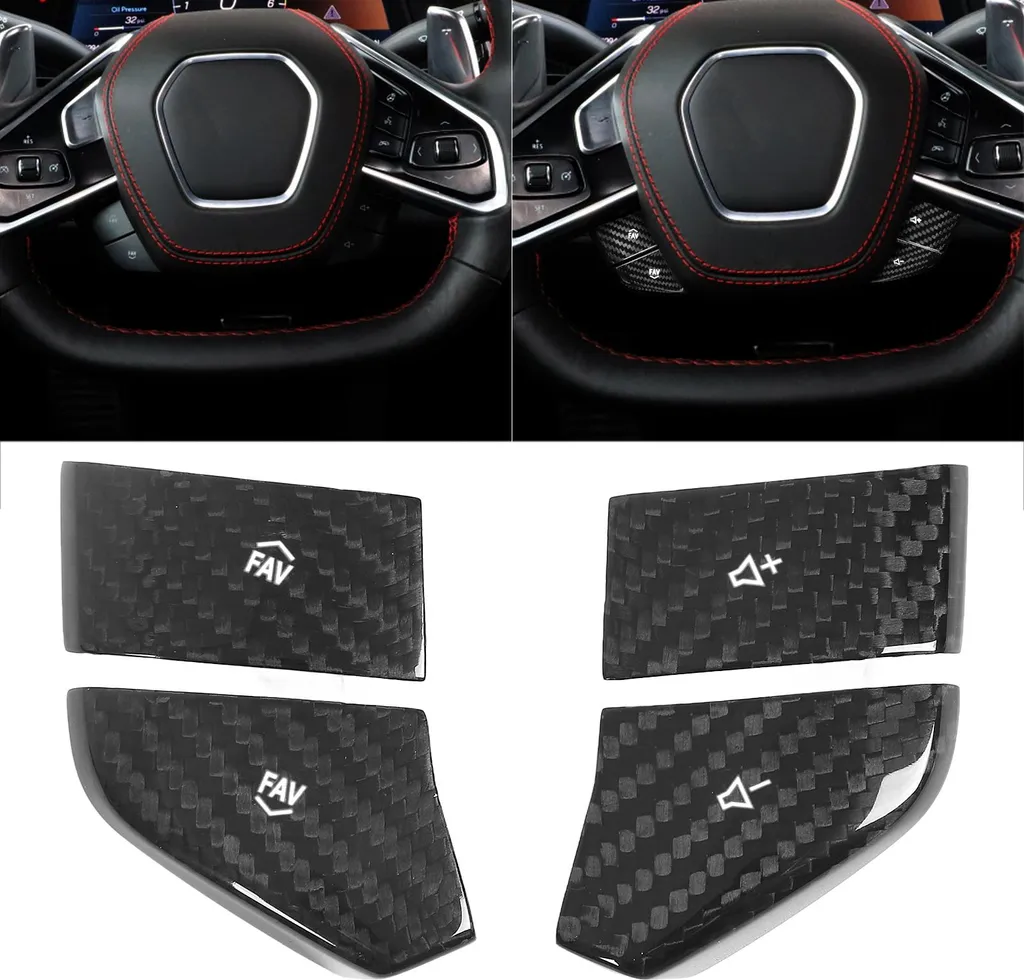 Personnalisation Intérieur Corvette C8, Bouton Volant Blanc Carbone Sport