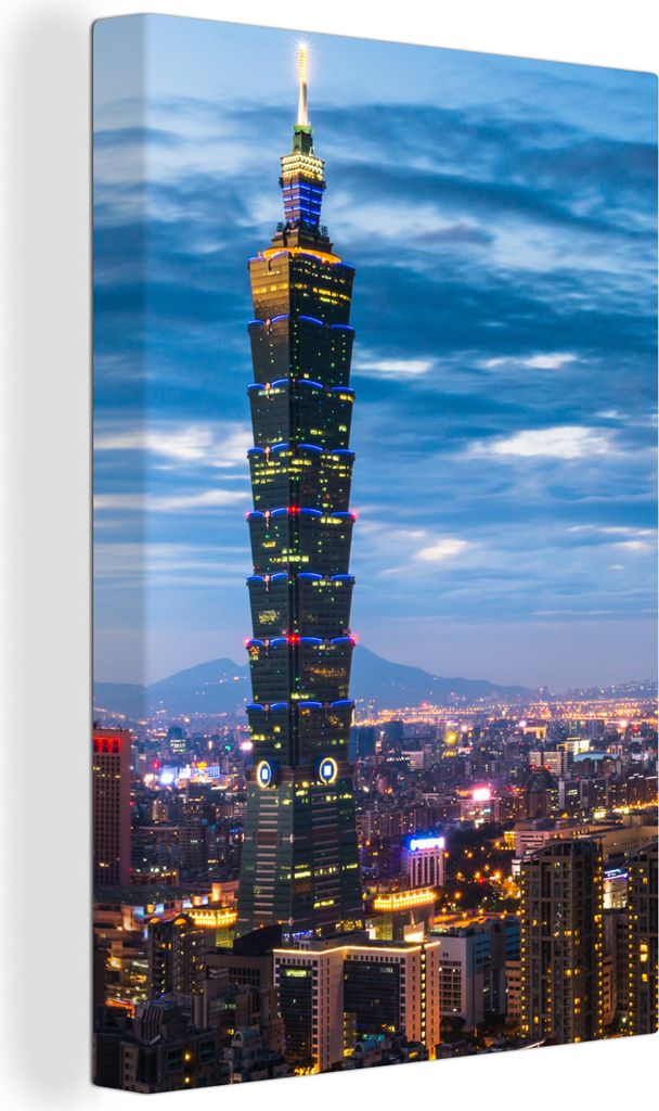 OneMillionCanvasses - Leinwandbilder - 90x140 cm, Der Taipei 101 mit Blick über einen Teil der asiatischen Stadt, Wandbilder Kunstdruck Wanddeko...
