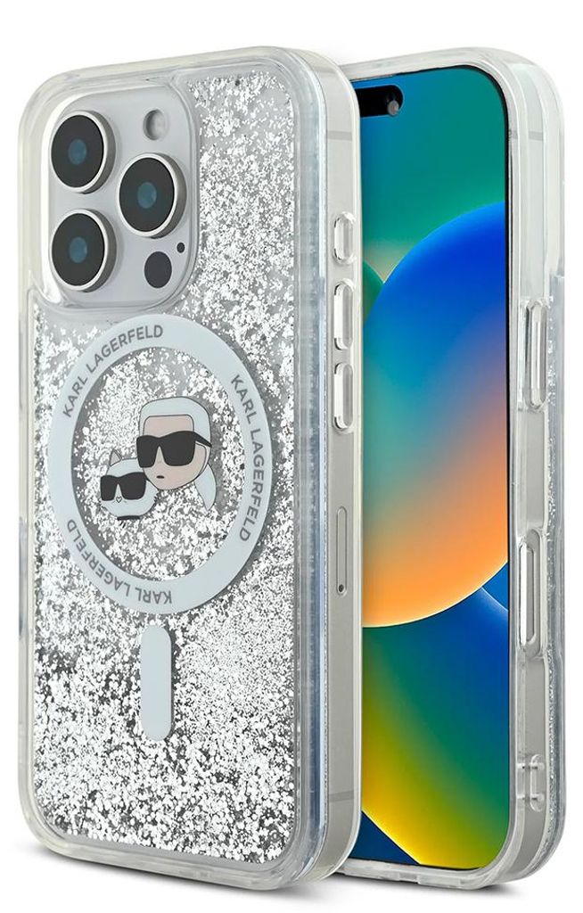 Karl Lagerfeld KLHMP16XLGKCSGH iPhone 16 Pro Max 6.9" hardcase transparent Liquid Glitter Karl&Choupette Head Magsafe Schutzhülle