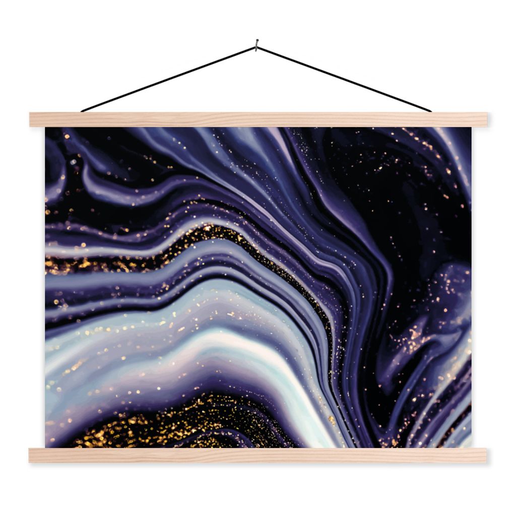 MuchoWow Textilposter Marmor - Lila - Luxus - Marmoroptik - Glitzer 60x45 cm mit holzfarbenen Rahmen - Bild