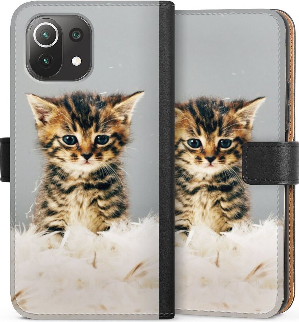 DeinDesign Klapphülle für Xiaomi Mi 11 Lite 5G NE Handytasche Lederhülle Tasche Feder Haustier Katze