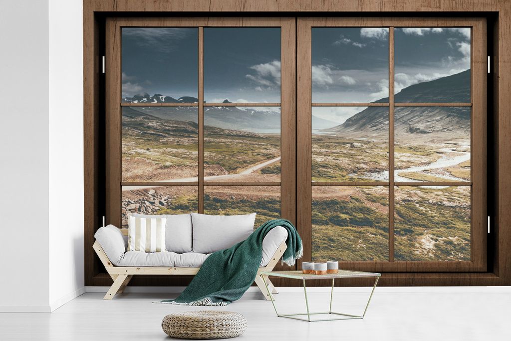 MuchoWow Fototapete für Wohnzimmer oder Schlafzimmer Wandtapete Vinyl Motivtapete Aussicht - Berg - Weg - 450x300 cm - Gemusterte