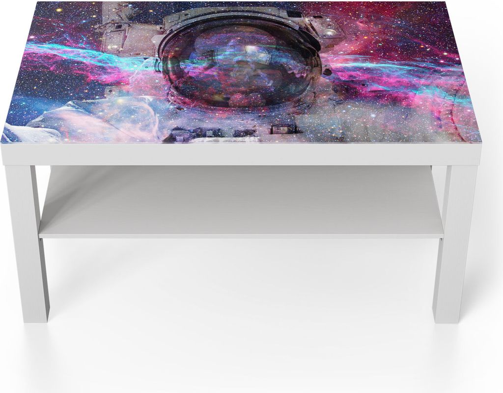 DEQORI Couchtisch 90x55 cm Weiß 'NASA Astronaut in Nebula' Glas Beistelltisch