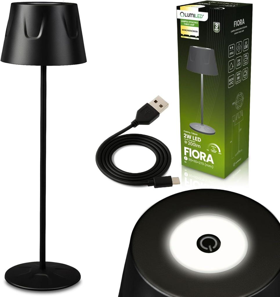 LUMILED LED Tischlampe Kabellos Dimmbar Touch CCT 3000/4000/6000K IP54 Wasserdicht USB-C Nachttischlampe Restaurant Schlafzimmer Tischleuchte Wiede...