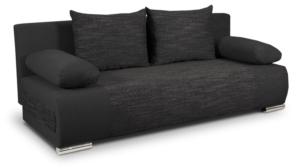 Schlafsofa Naki - Sofa mit Schlaffunktion und Bettkasten, Bettsofa, Couch (Schwarz + Schwarz (Alova 04 + Berlin 02))