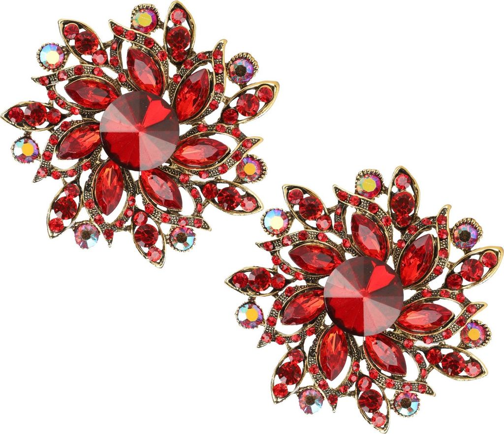 2Pcs Blume Brosche Retro Diamant Mode Kleidung Anzug Revers Corsage ZubehörRot