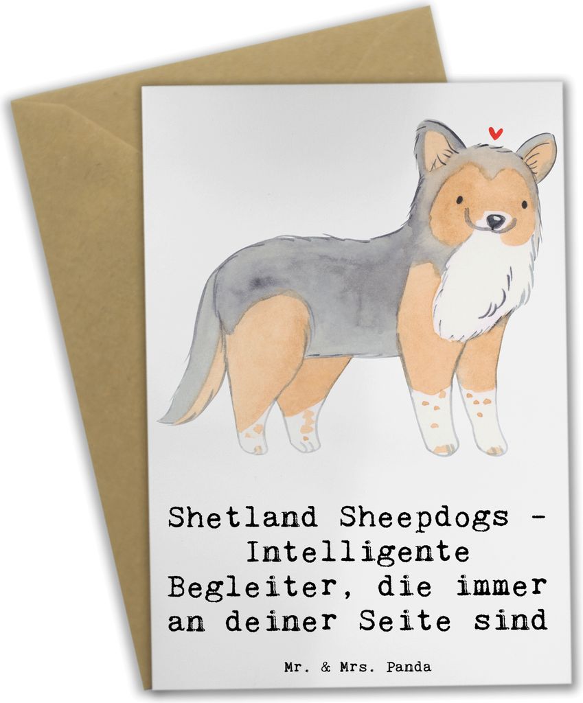 Mr. & Mrs. Panda Grußkarte Shetland Sheepdog Freund - Weiß - Geschenk, Schottische Hunderasse, Beileidskarte, intelligente Begleiter, Hunderassen...