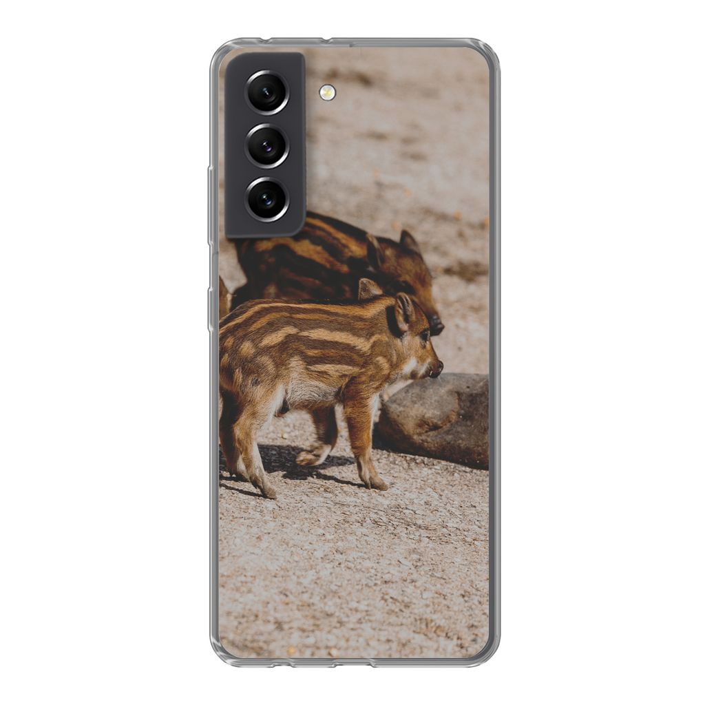 MuchoWow Handyhülle Schutzhülle Hülle für Samsung Galaxy S21 FE Baby - Wildschweine - Wild Silikon Softcase Handy Hülle - Mobiltelefonhülle
