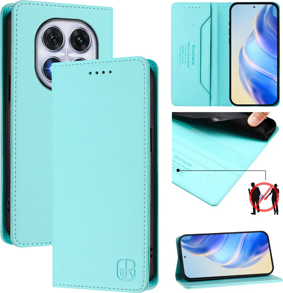 Custodia Elegante Xiaomi Note 14 Pro: Portafoglio in Pelle Turchese