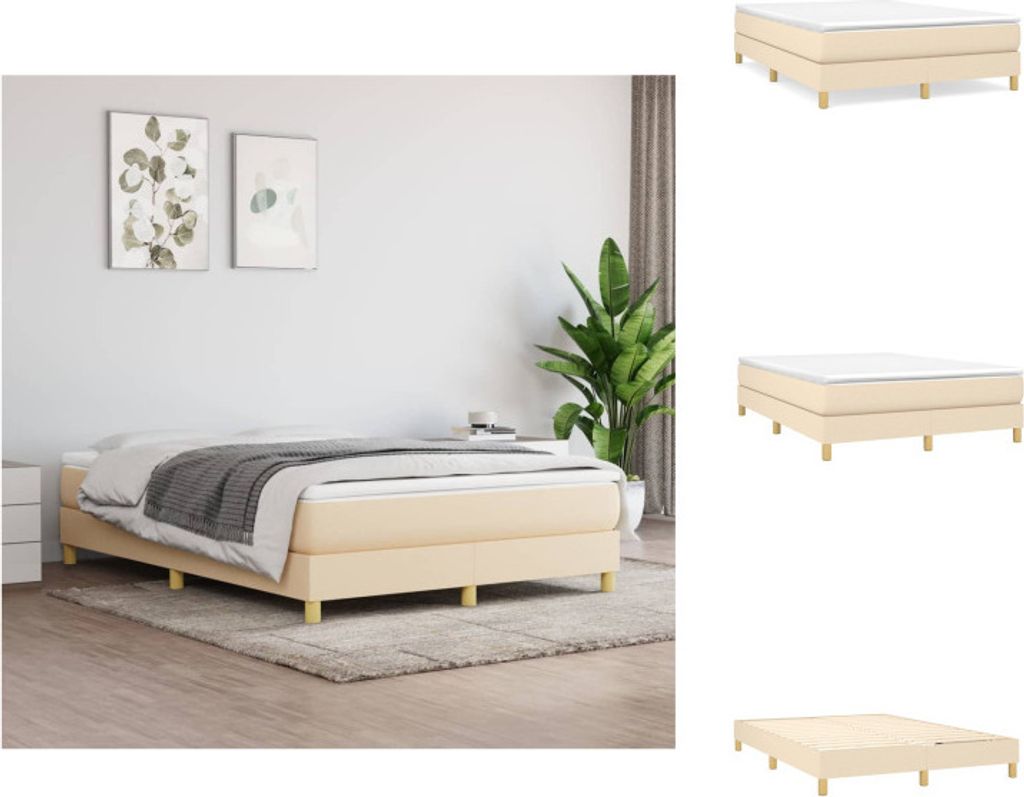 vidaXL Boxspringbett mit Matratze Creme 140x190 cm Stoff - Betten & Bettgestelle
