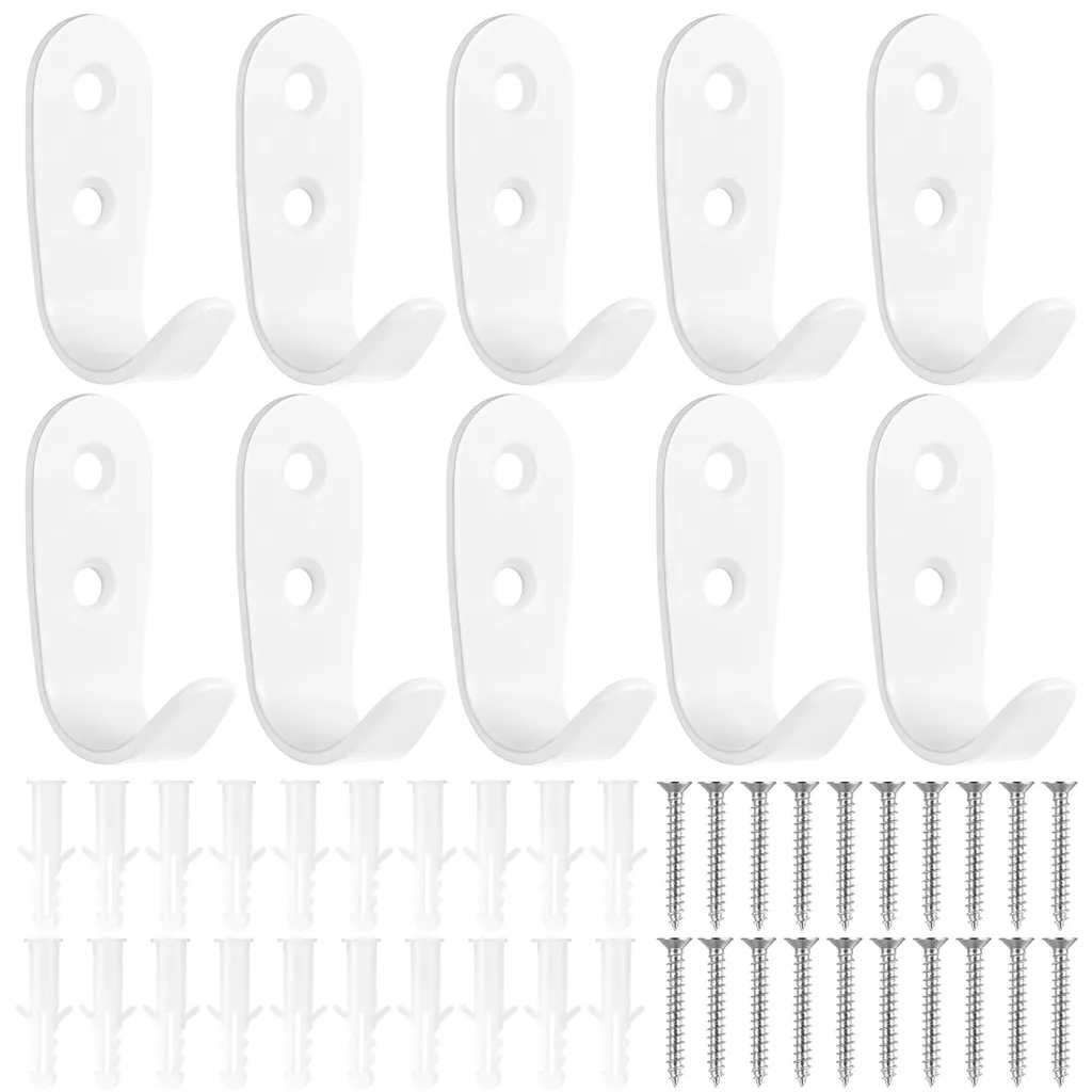 Lot de 10 Petits Crochets Muraux Blancs en Métal à Visser Haute Qualité