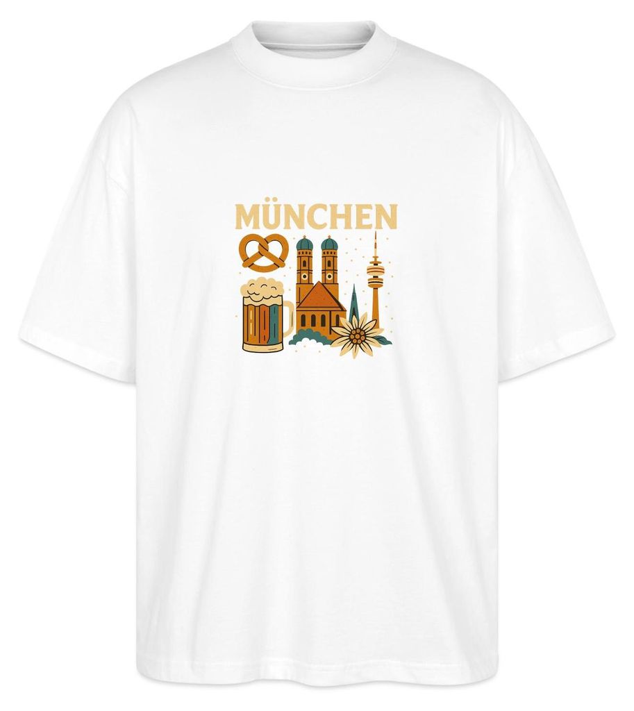 Spreadshirt München Bayern Edelweiss Brezn Bierkrug Oversize Uni T-Shirt, 3XL, Weiß