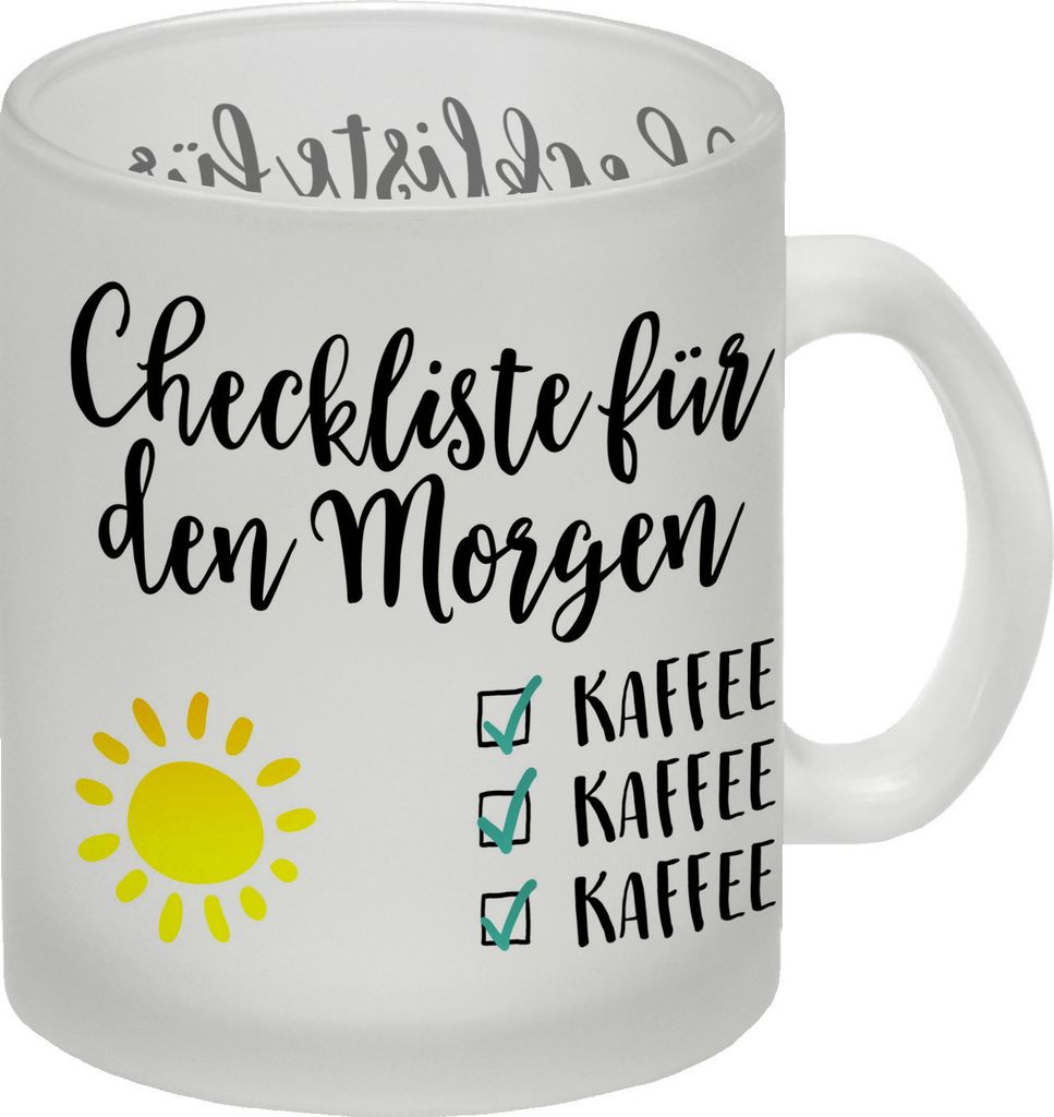 Checkliste für den Morgen (Kaffee) Glas Tasse