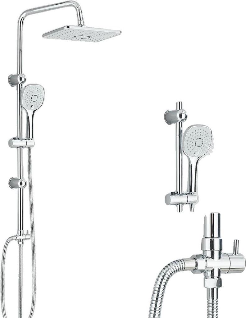 Badezimmer Duscharmatur Set, Wandmontiert, Regenduschkopf, mit Handbrause, verchromt
