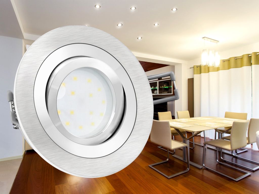 6 Stück RF-2 LED Einbaustrahler Set flach 230V - Einbauspot schwenkbar mit 4W LED Modul LumiFLEX Lichtfarbe warm / neutral / kalt - kein Trafo nötig