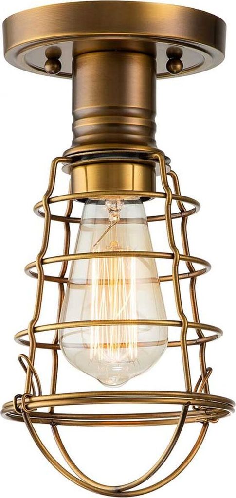 Deckenlampe Metall D: 14,5 cm in Messing Antik rund Vintage Design Käfig Schirm