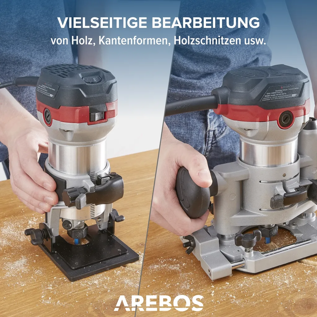 AREBOS Défonceuse Multifonction 710W - Blocage Broche et Base Plongeante - 11