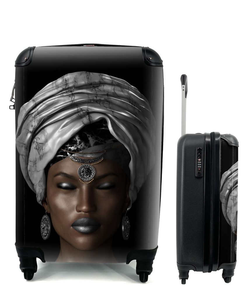 MuchoWow Koffer Handgepäck Trolley Rollkoffer Kleine Reisekoffer mit 4 Rollen - Frauen - Accessoires - Schwarz - Weiß - Cabin Size < 55x40x23 c...