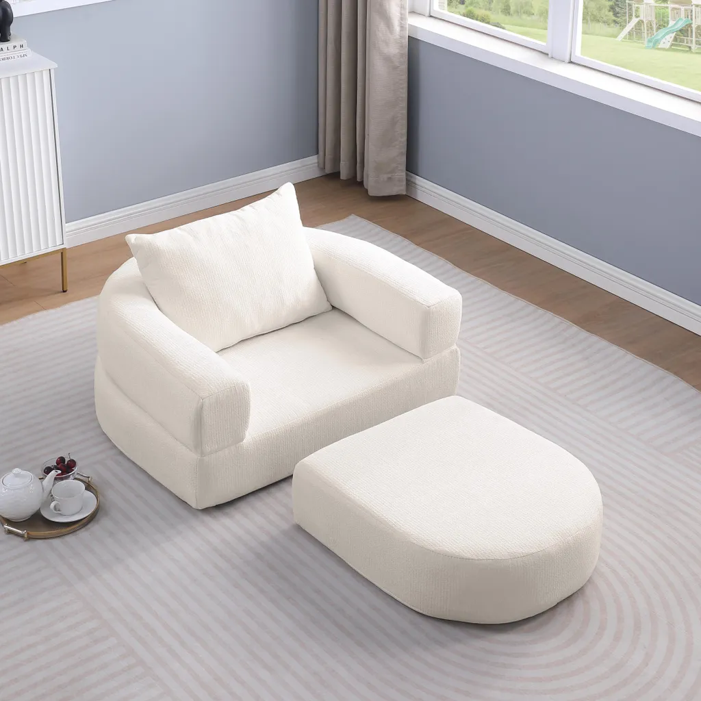Lit d'appoint pliant pour chambre d'amis, fauteuil en chenille beige