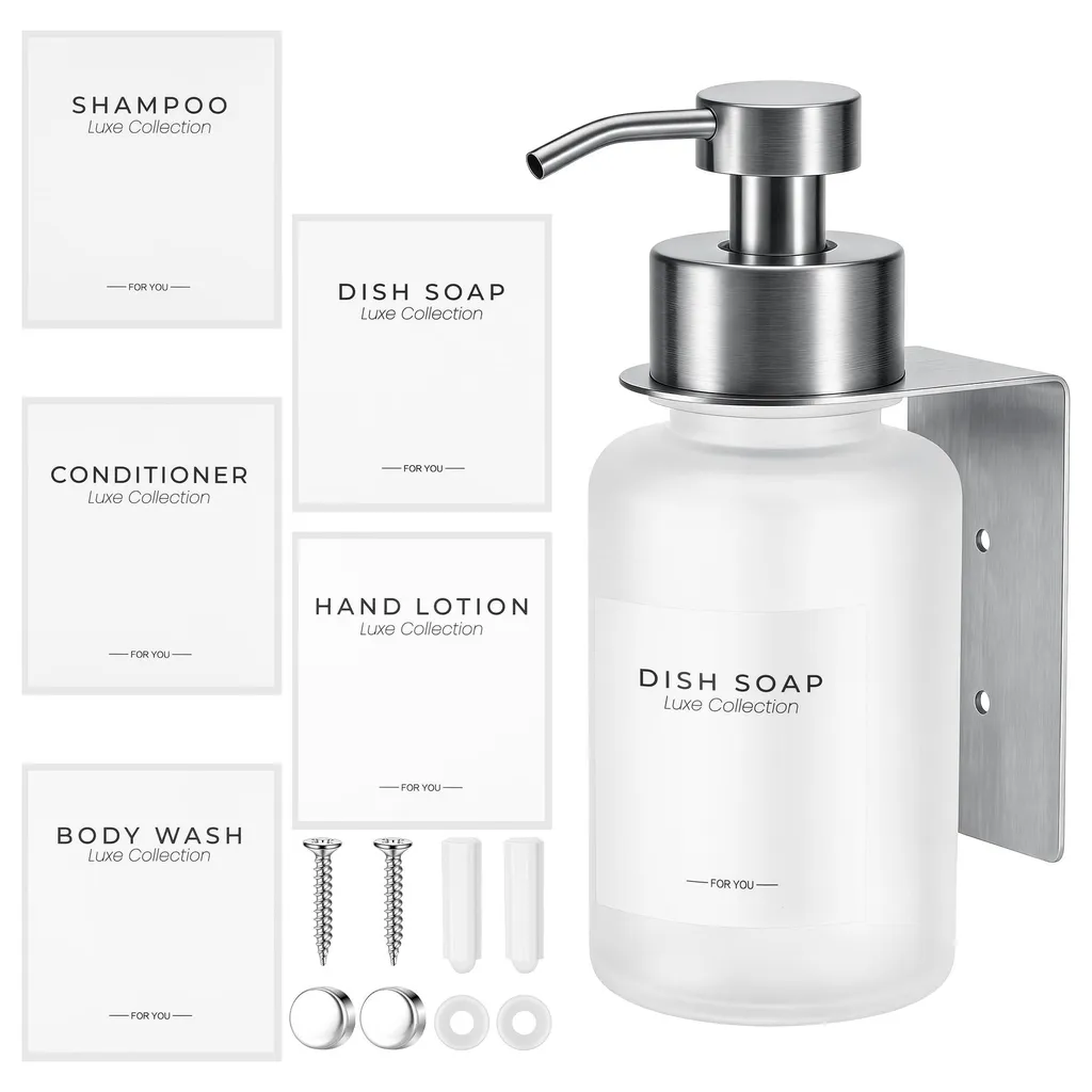Distributeur de savon mural en verre dépoli 400ml avec pompe inox