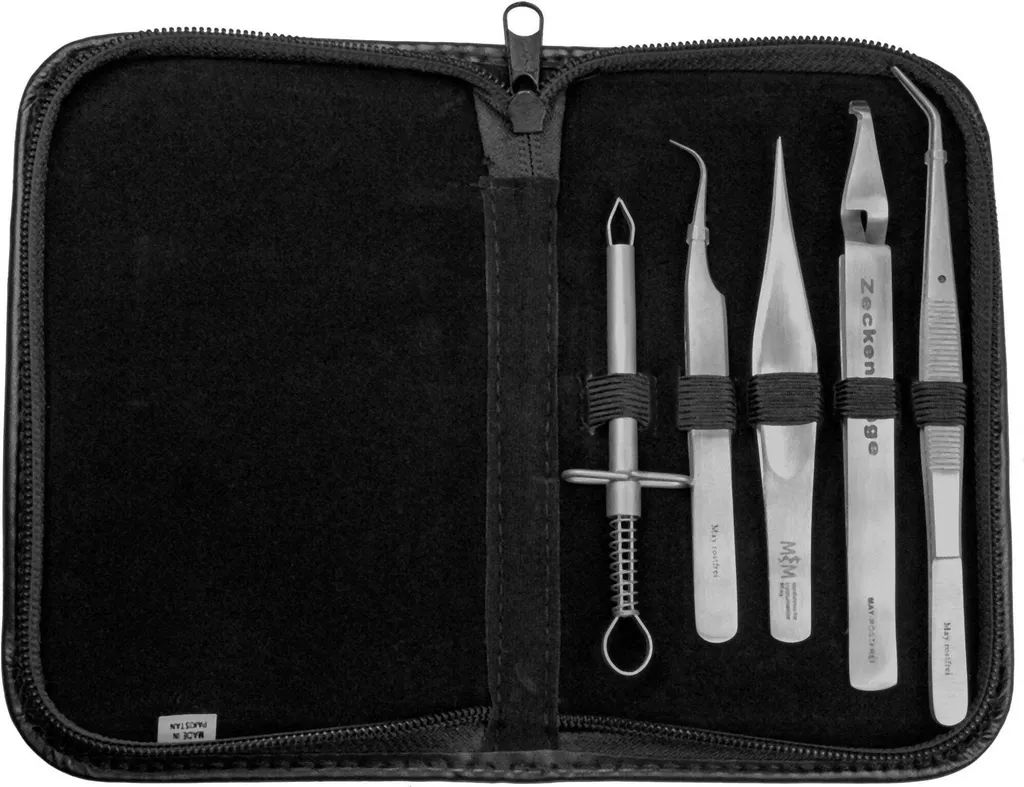 Kit Antizecche 5 Pezzi Professionale Inox | Pinzette Emergenza Trekking