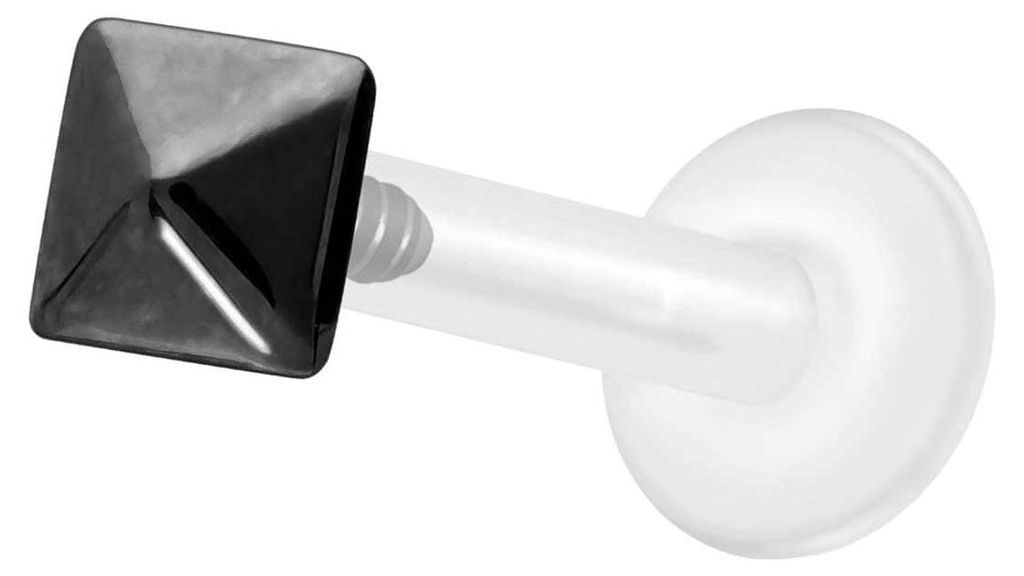 Ohrpiercing, Nasenpiercing PTFE Labret mit Innengewinde + Titan-Aufsatz PYRAMIDE Schwarz Stablänge: 10mm | Stabstärke: 1,6mm