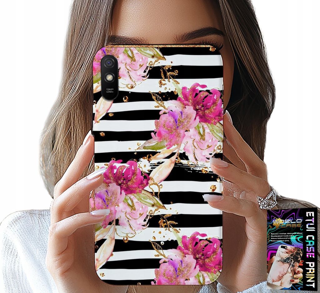 Hülle Für Xiaomi Redmi 9A - Floral Mit Schwarz-Weissem Streifenmuster