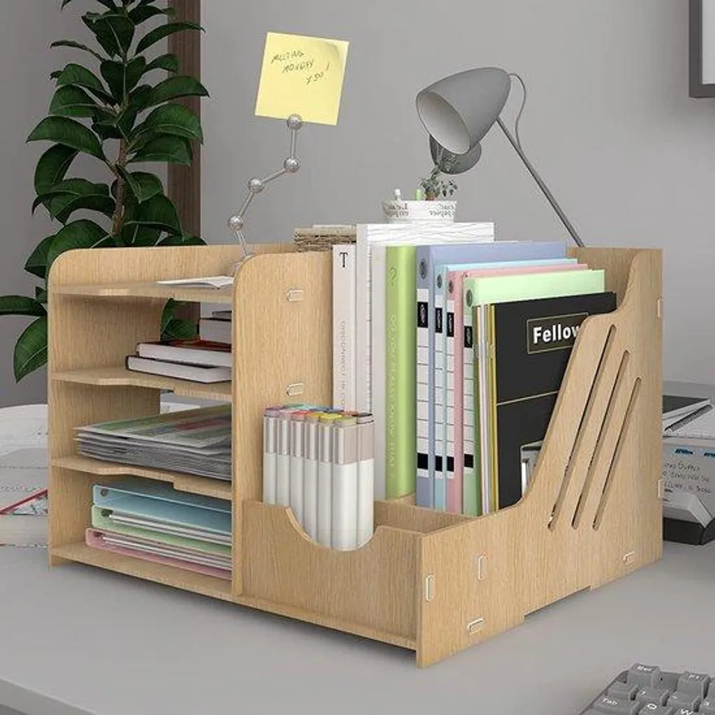 Boîte d'archivage A4 en bois naturel pour bureau et école - Lot de 2