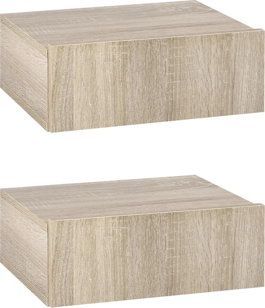 Lot de 2 tables de chevet suspendues jaunes 40x30x15cm avec tiroir