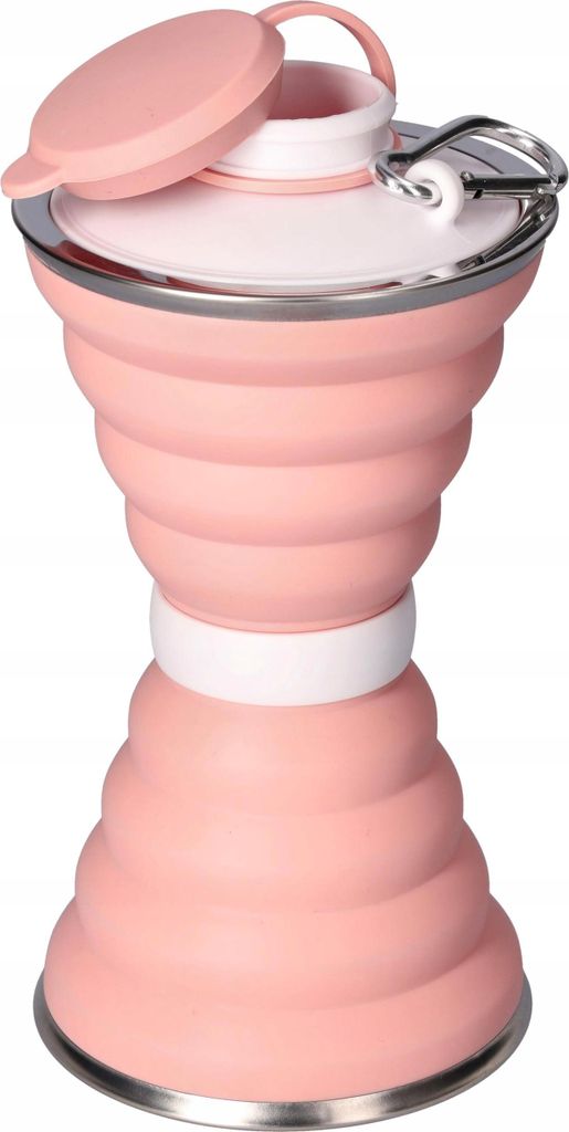 Faltbarer Wasserbecher aus Silikon, 500 ml, ROSA (9,6 x 18,5 cm)