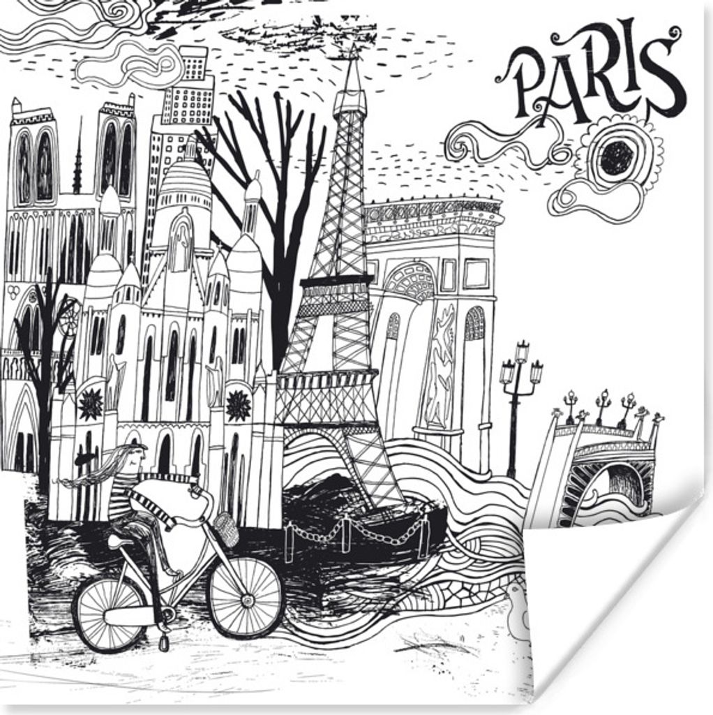 MuchoWow Poster Paris - Zeichnung - Schwarz 50x50 cm - Wohnzimmerdekoration