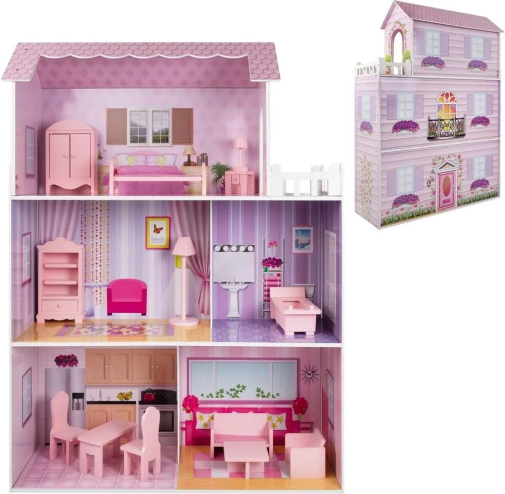 Maison de poupées Play & Learn stable et grande en bois 14 meubles