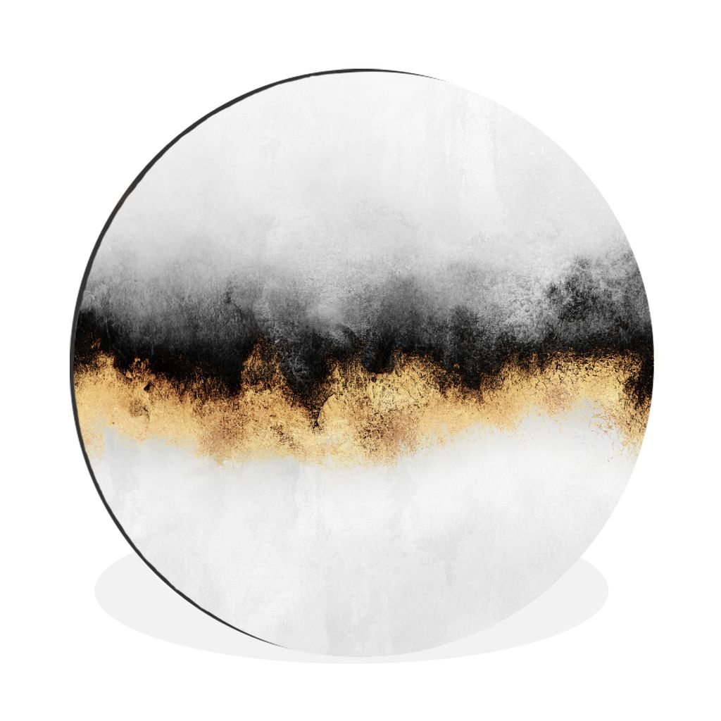 MuchoWow Aluminium Wandkreis Gold - Chic - Abstrakt - Schwarz - Weiß - Luxus Ø 90 cm Wanddeko Modern Wohnzimmer - Mauerkreis - Wandbilder - Run...