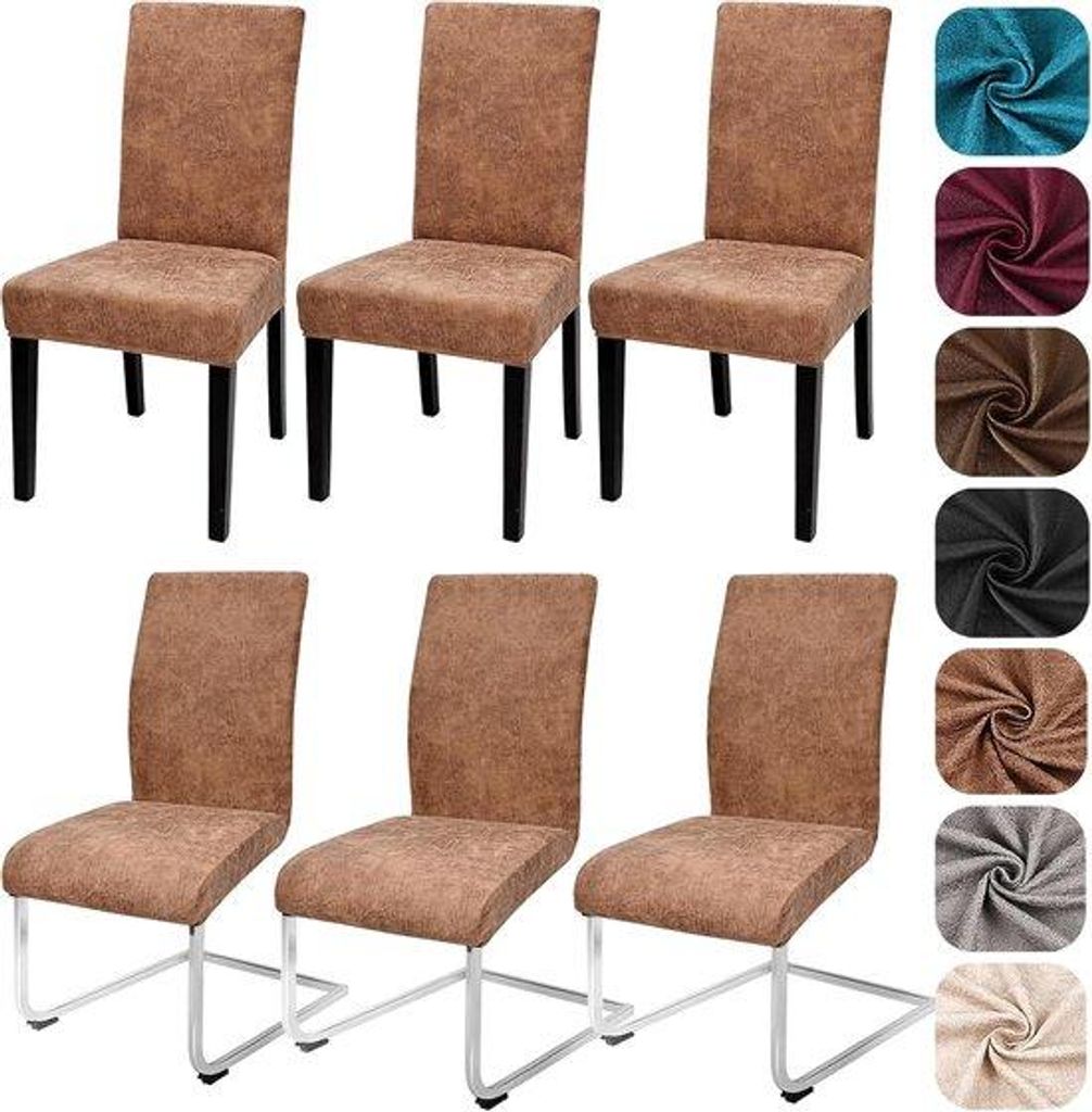 Famanu Stuhlhussen Set von 6 - Vintage Stretch, elastisch, abnehmbar, waschbar, für Esszimmerstühle, Kaki