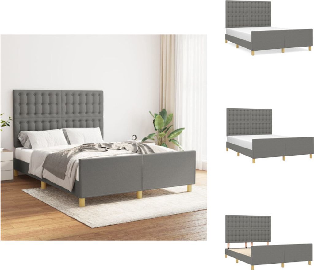 vidaXL Bettgestell mit Kopfteil Dunkelgrau 140x190 cm Stoff - Betten & Bettgestelle