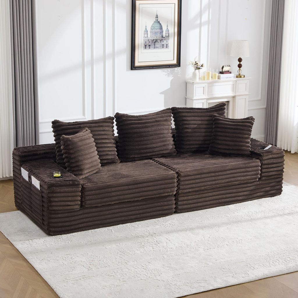 okwish Zweisitzer-Sofa,Schlafsofa mit Seitentaschen und Getränkehalter,Modulares Sofa,Loungesofa mit Sitzkompressions-Funktion und Hohe Rückenleh...