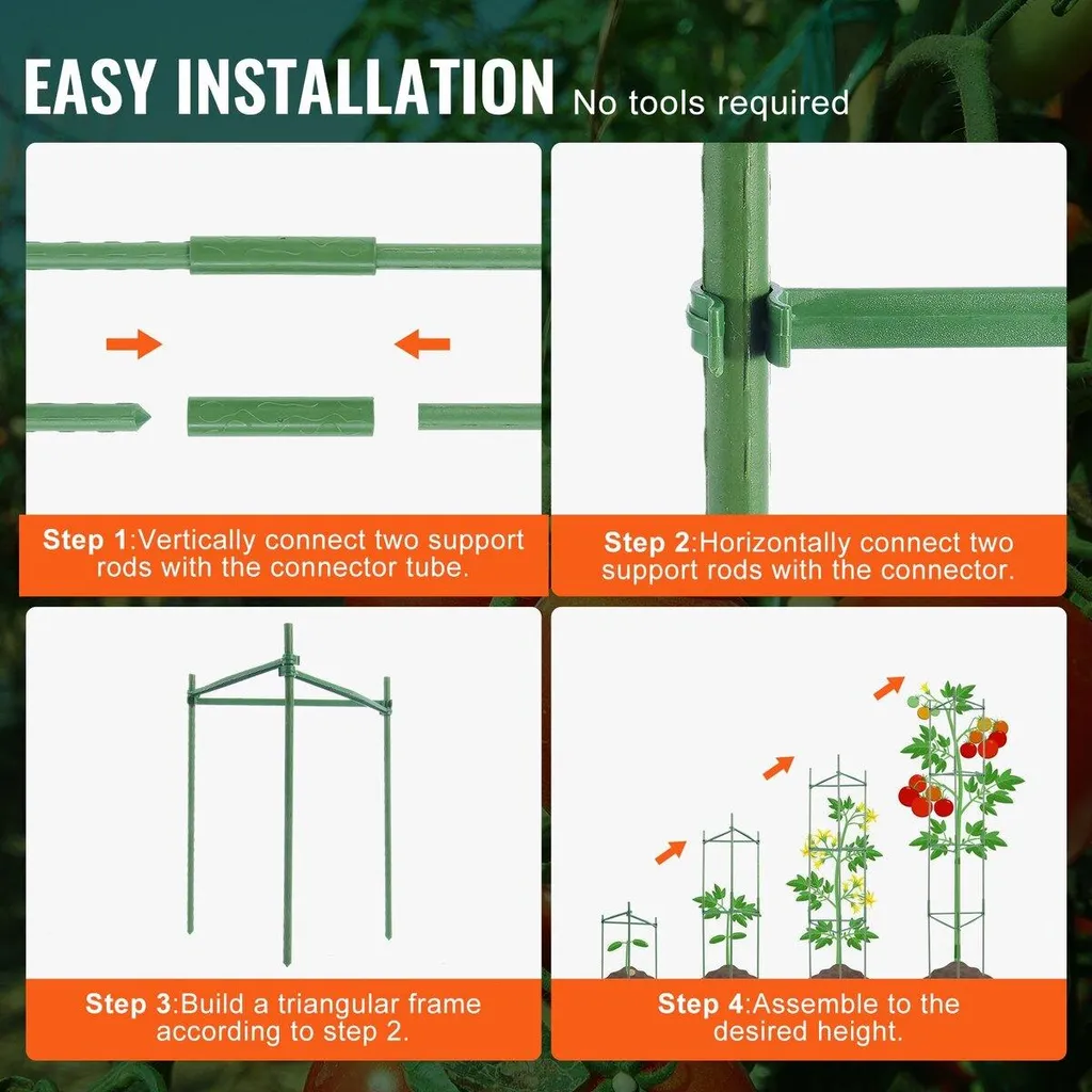 Supports pour Plants de Tomates 122 cm - Kit de 6 Tuteurs Verticaux XL - 4