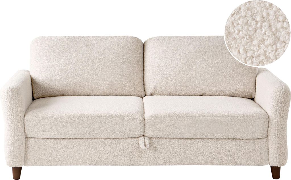 BELIANI Sofa Beige Bouclé Stoff 3-Sitzer Gepolstert mit Stauraum für 3 Personen Modernes Retro Design Couch Wohnzimmermöbel