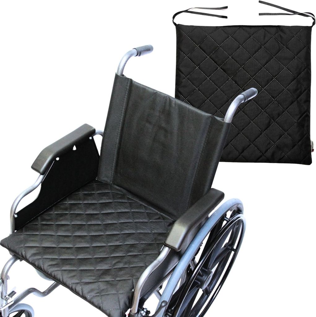 SENIORI Sitzkissen 44x44 cm für Rollstuhl, wasserdichtes Rollstuhlkissen, rutschfeste Rollstuhlauflage Schwarz