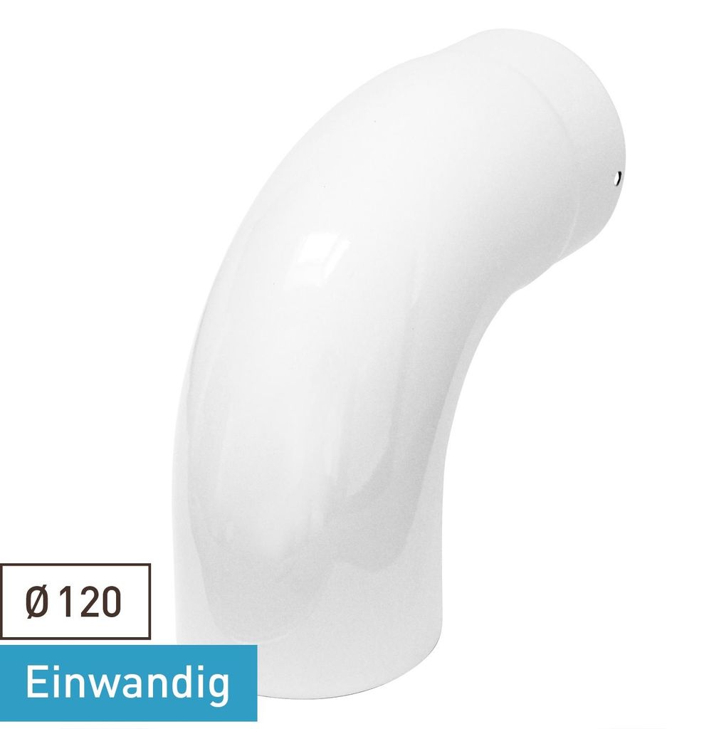 Raik Rauchrohrbogen / Ofenrohrbogen Emaille 120mm - 90° Bogen glatt Weiß