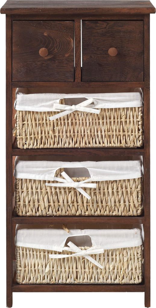 Rebecca Mobili Commode 5 tiroirs en bois et osier Image du produit 